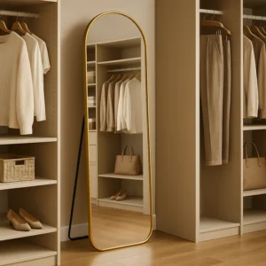 Espelho Grande Oval com Base Reta Dourado 150x60cm