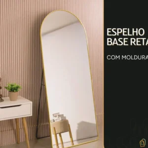Alternative view of Espelho Grande Oval com Base Reta Dourado 150x60cm