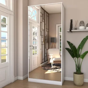 Sapateira Vertical Rubi 2 Portas Espelho e Gaveta - 100% MDF Branco [15 Pares]