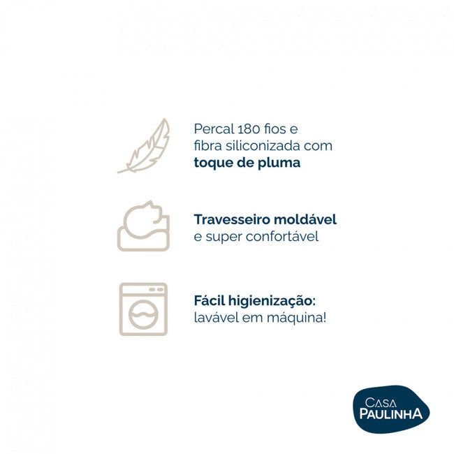 Kit 4 Travesseiros Toque de Pluma Suporte Firme Percal 180 Fios 70cm x 50cm - Imagem 4