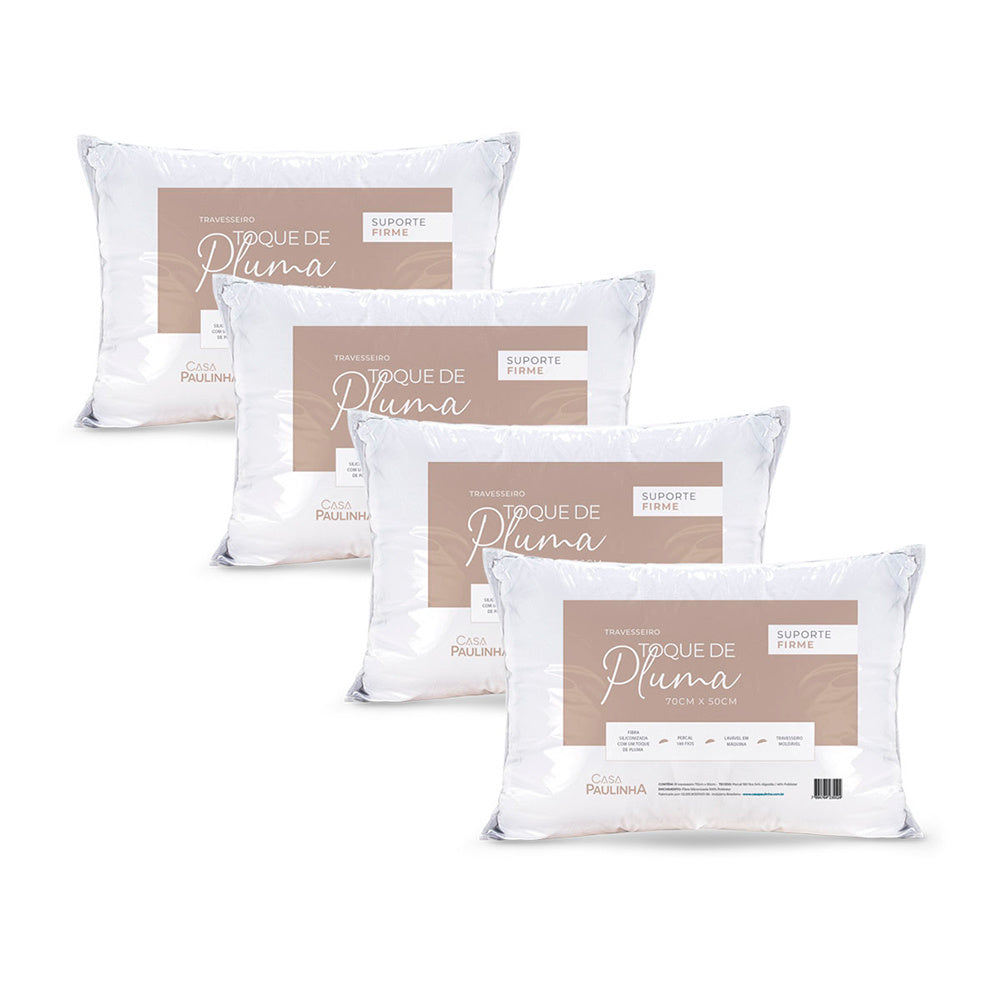 Kit 4 Travesseiros Toque de Pluma Suporte Firme Percal 180 Fios 70cm x 50cm - Imagem 6