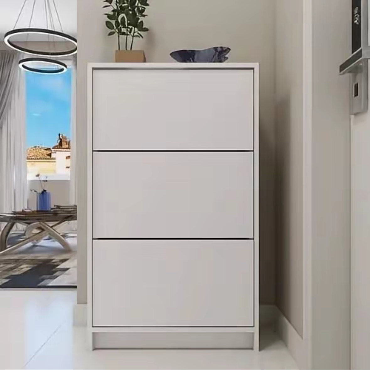 Sapateiro Armário 3 Compartimentos Basculantes – Design Slim e Moderno | Branco - Imagem 2