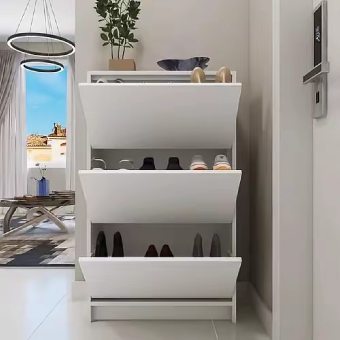 Sapateiro Armário 3 Compartimentos Basculantes – Design Slim e Moderno | Branco - Imagem 3